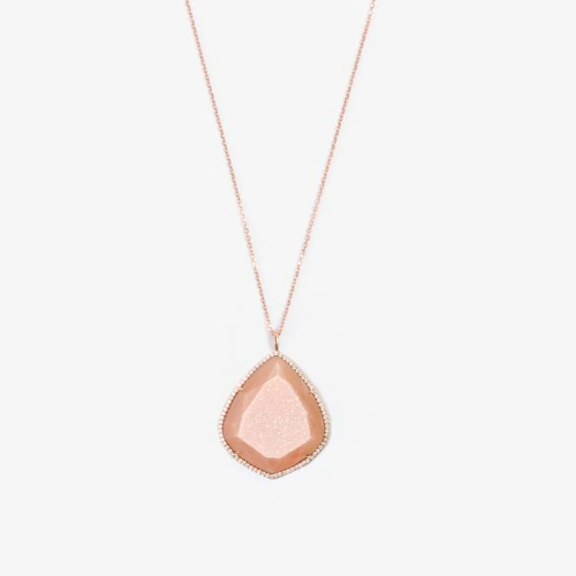 Trapezoid Necklace in Peach Moonstone and Diamonds - Image 5